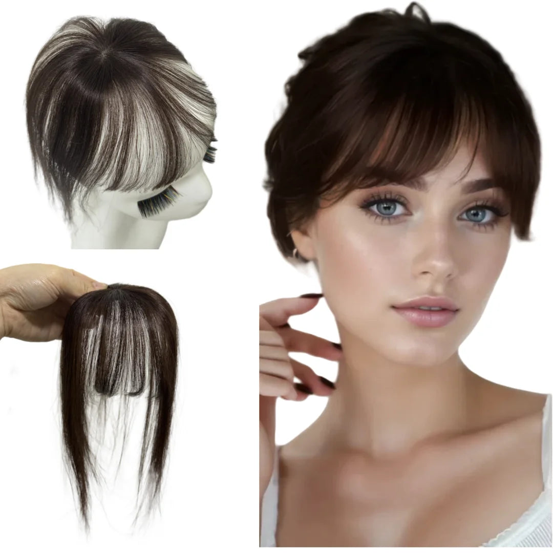 360° Coverage Natural Black Human Hair Bangs Clips in Hairpieces for Women False Natural Bangs with Thinning Hair Extensions