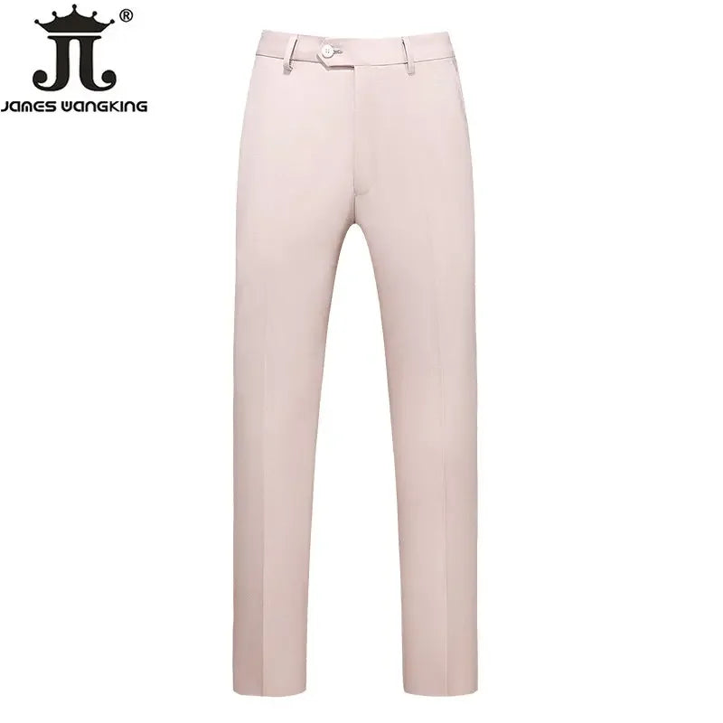 British Style Solid High Waist Trousers Men Formal Trousers High Quality Slim Fit Business Casual Suit Pants Groom Wedding Dress