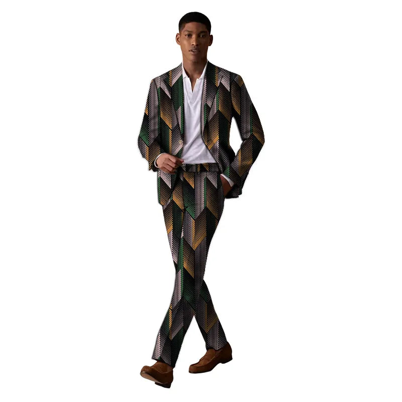 Original Design Men's Suits Blazers+Trousers Colorful Print African Clothes For Wedding Male Party Outfits