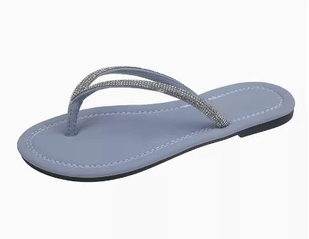 Lady New Luxury Crystal Thongs Shoes Flats Summer Flip Flops For Girls Outdoor Simple Leisure Slippers In Gold Silver 35-43 25cm