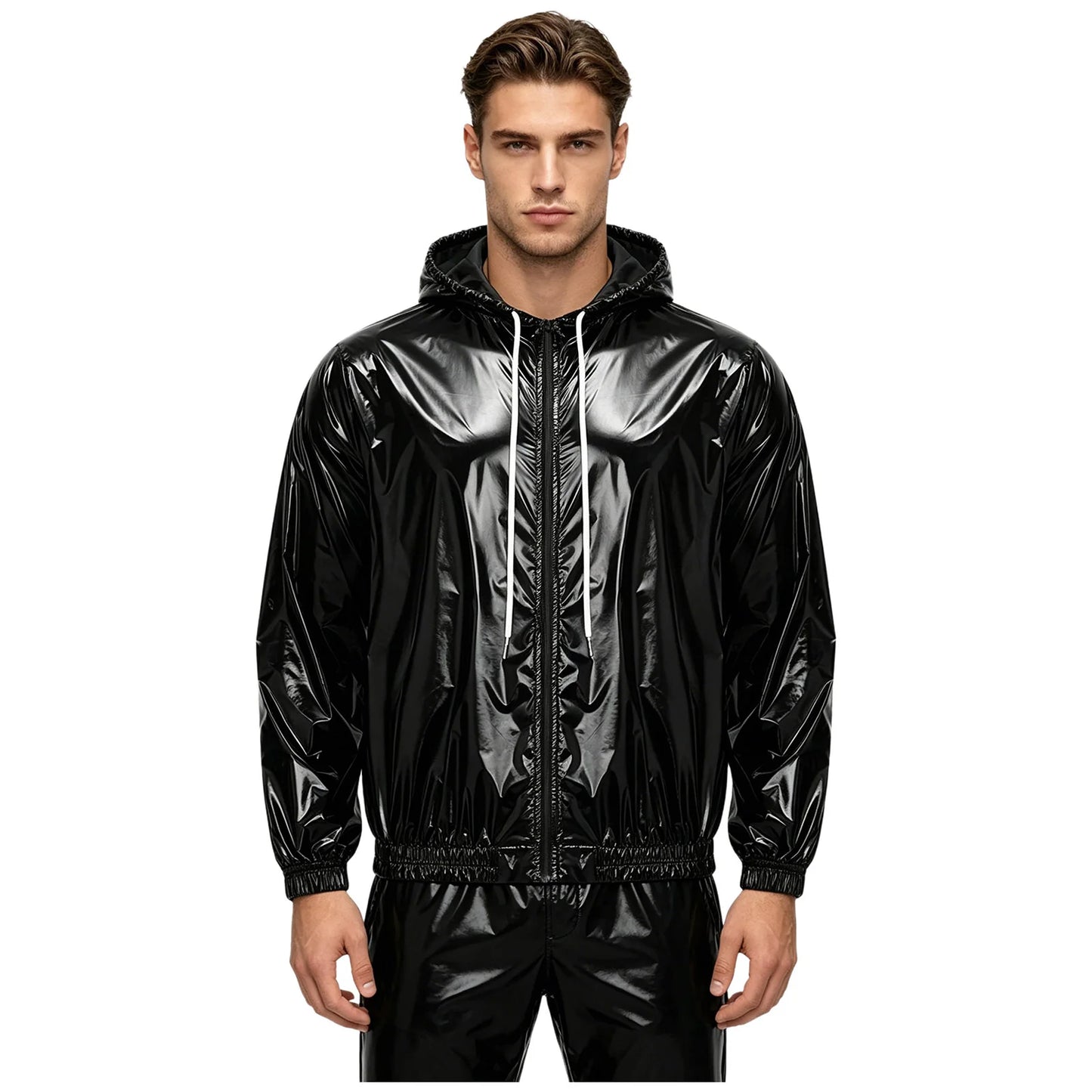 Men Waterproof Hooded Jacket Long Sleeve Front Zip-up Drawstring Hood Outerwear Windbreaker Raincoat for Hiking Fishing Biking
