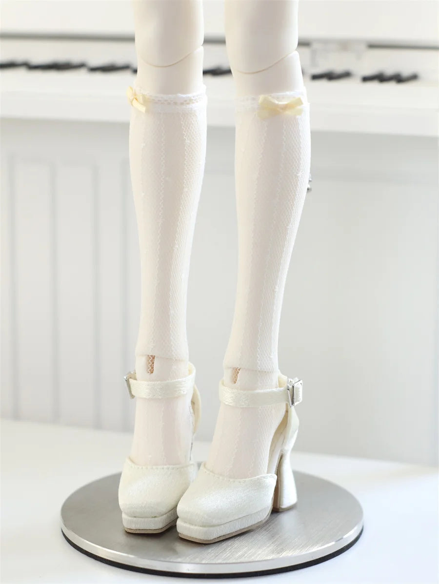 BJD Doll Shoes Toys GL/DFH 1/4 Girls High Heels Square Toe Pink White Black Soft Silk Elegant Glossy Leather Doll Accessories