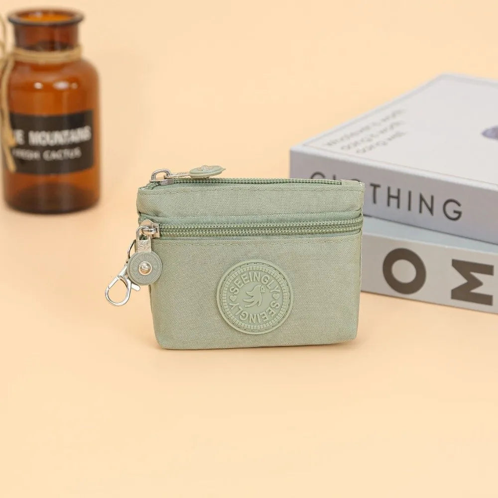 New Solid Color Women Wallet Nylon with Keychain Coin Purse Waterproof Zipper Clutch Ladies