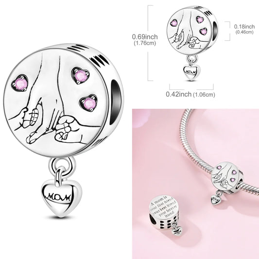 925 Sterling Silver Mom Friend Forever Charms Bead CZ Zircon Family Love Dangle Fit Original Bracelet DIY Women Jewelry Gift
