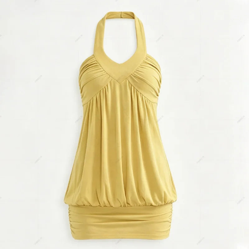 Spicy girl style simple and elegant exquisite halter dress women sexy summer slimming and form-fitting short skirt mature Y2K