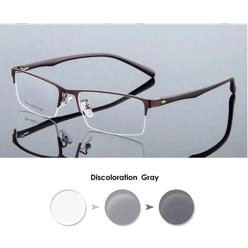 VCKA Half Frame Men Business Myopia Prescription Glasses Alloy Photochromic Anti Blue Ray Shortsighted Eyewear -0.5 TO -10 BAZAARHUBO