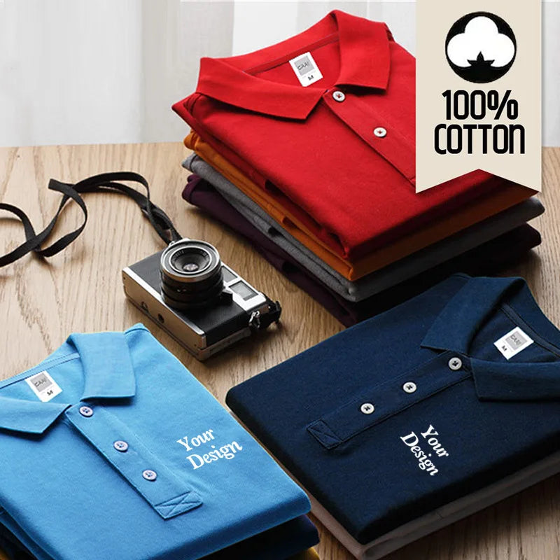 Quality Custom Polo 100% Cotton Print Your Brand Design Logo Company Group Team Slogan Text PoloShirt Work Wear Uniform 230gsm