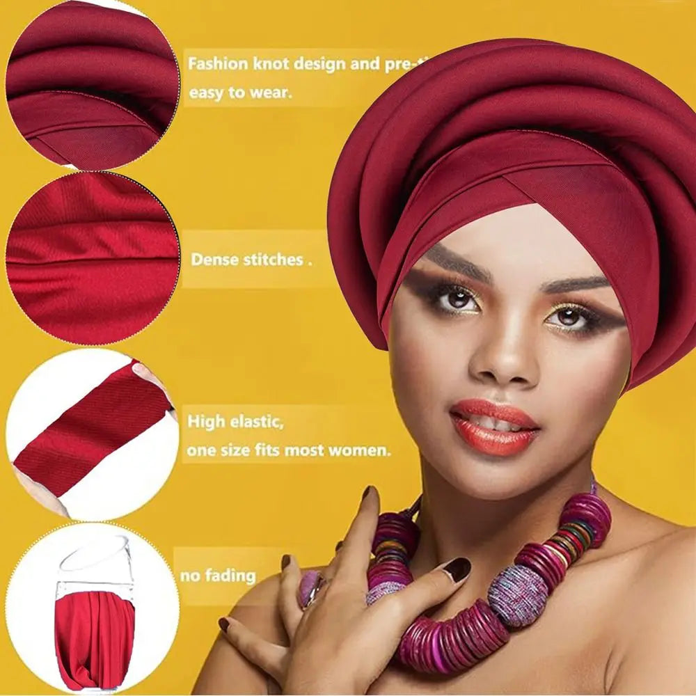 Fashion Raw Silk African Women Turban Wrap Twisted Braid Headwear Turban Cap Elastic Breathable Head Wraps African Lady