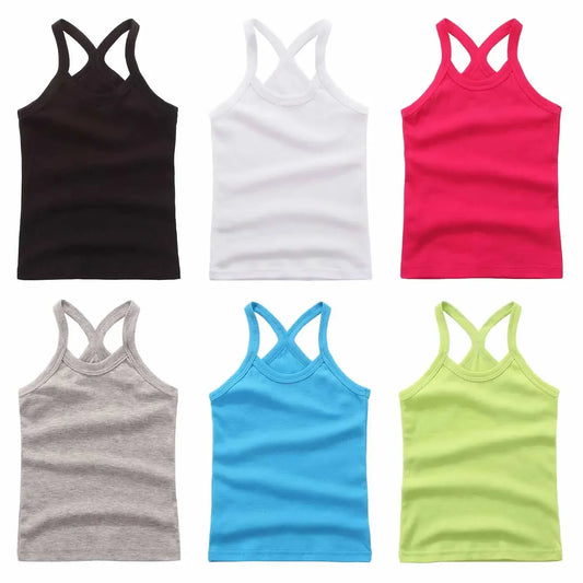 Summer Cotton Girls Vest Sleeveless Solid Color T-shirts Tees Kids Children Tops Baby Girl Casual Clothes Tshirt 2-12 Years