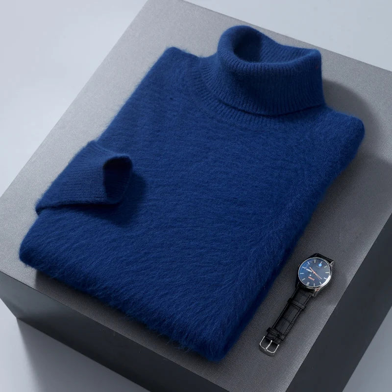 Men's 100% Mink Cashmere Sweater High Lapel Thick Knitted Pullover Casual Large Size Middle-Aged Sweater Autumn Winter New Tops
