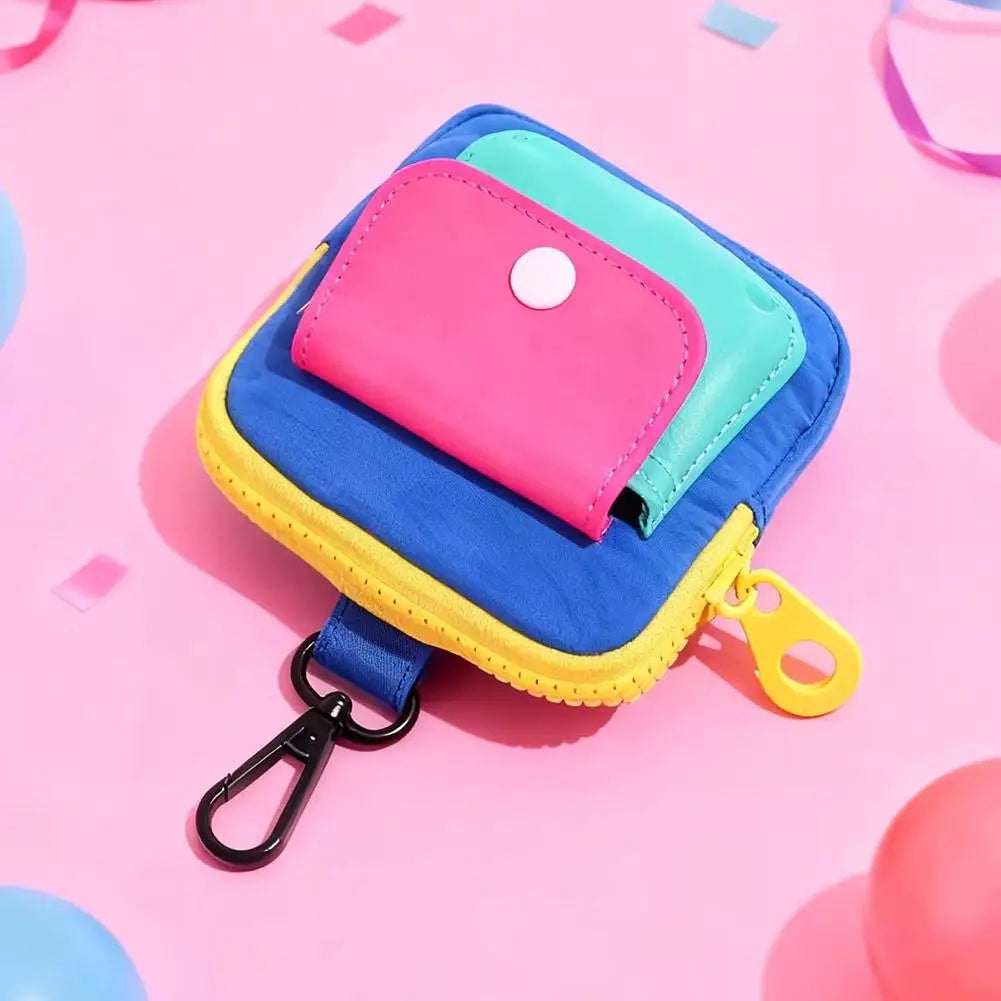 Dopamine Color Mini Wallet Keychain Coin Purse Mini Zipper Earphone Bag Cute Backpack Accessory Pendant Gift for Women