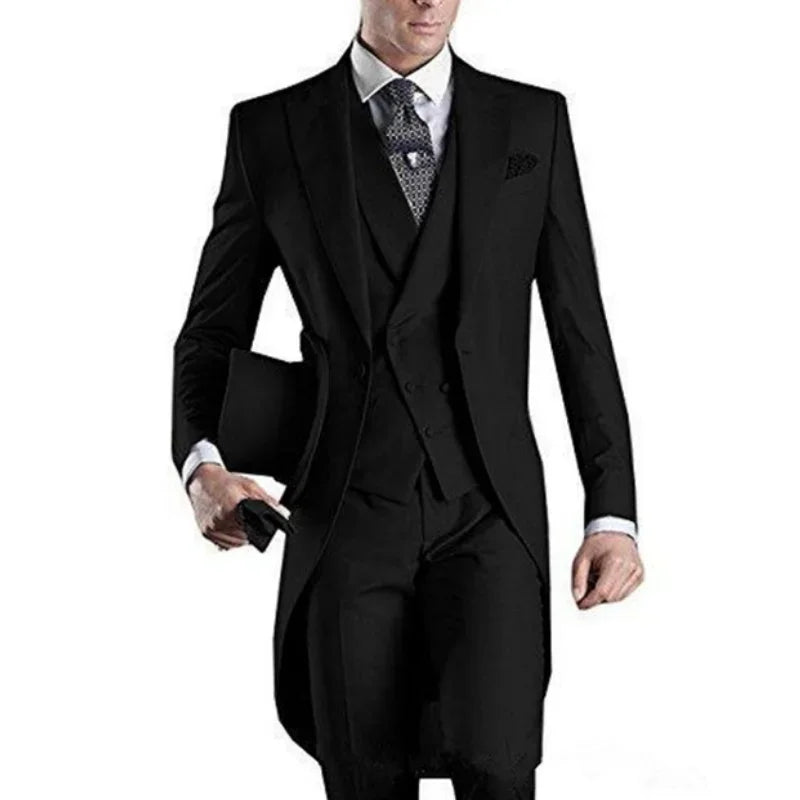 Royal Blue Long Tail Coat 3 Piece Gentleman Man Suits Male Fashion Groom Tuxedo for Wedding Prom Jacket Waistcoat with Pants
