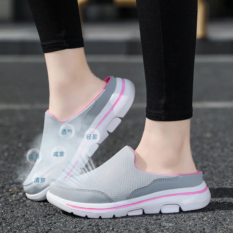 2023 Men Casual Mules Mesh Breathable Flat Slippers Summer Couple Shoes Large Size Loafers Fashion Shoes Men Street Slippers