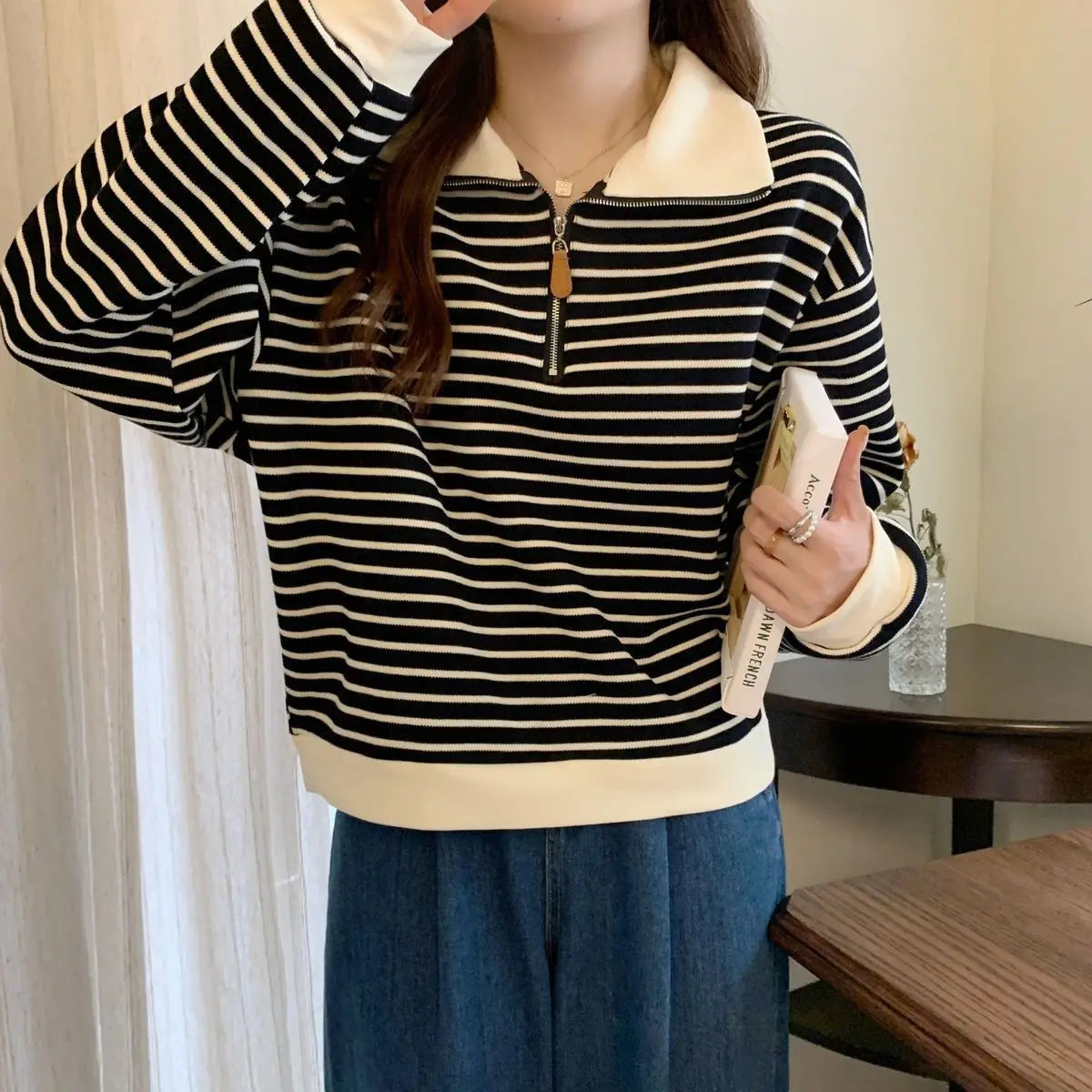 Women Striped Half Zip Sweatshirt Long Sleeve Collared Pullover Casual Fit  Fashion Oversized Streetwear Tops 2026 Tendencias BAZAARHUBO