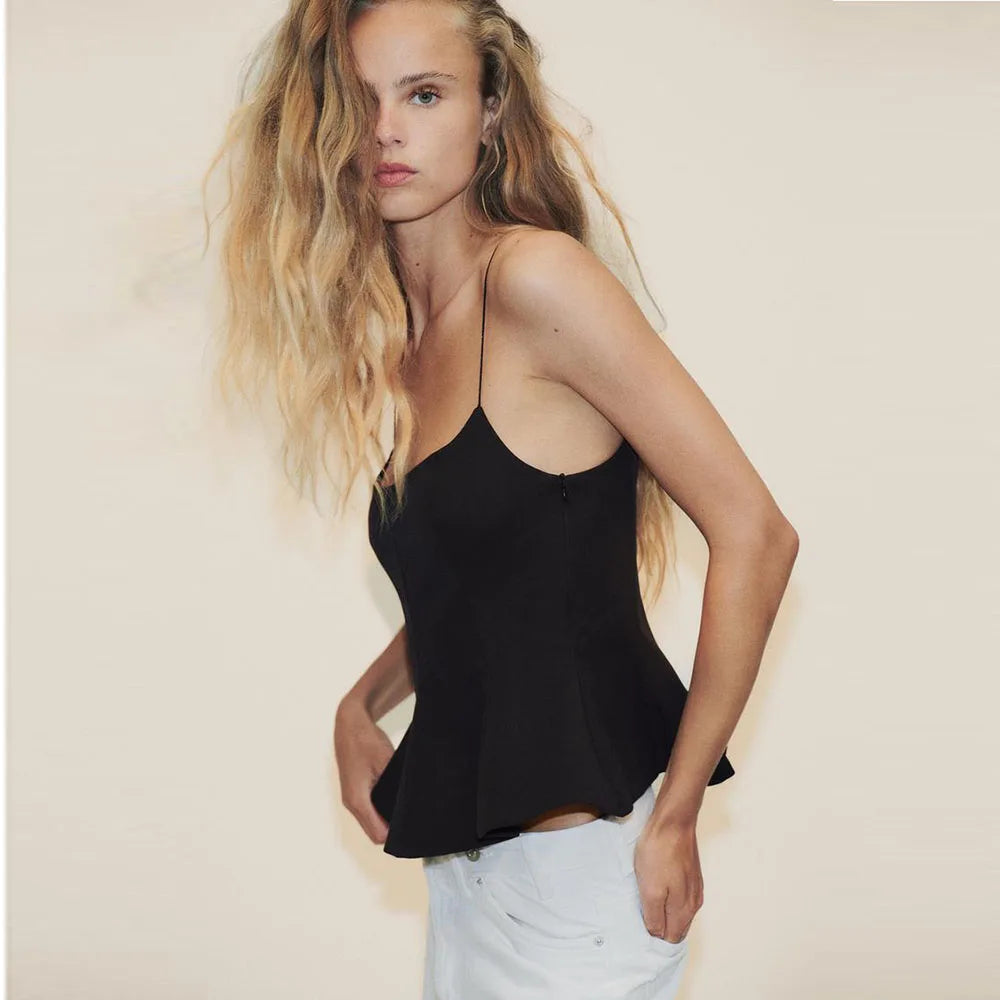 Women's Casual Blouse - Spring/Summer Style. Elastic Shoulder Straps. Round Neckline. Sexy Design. Slim Fit. Valentine's Day Sty