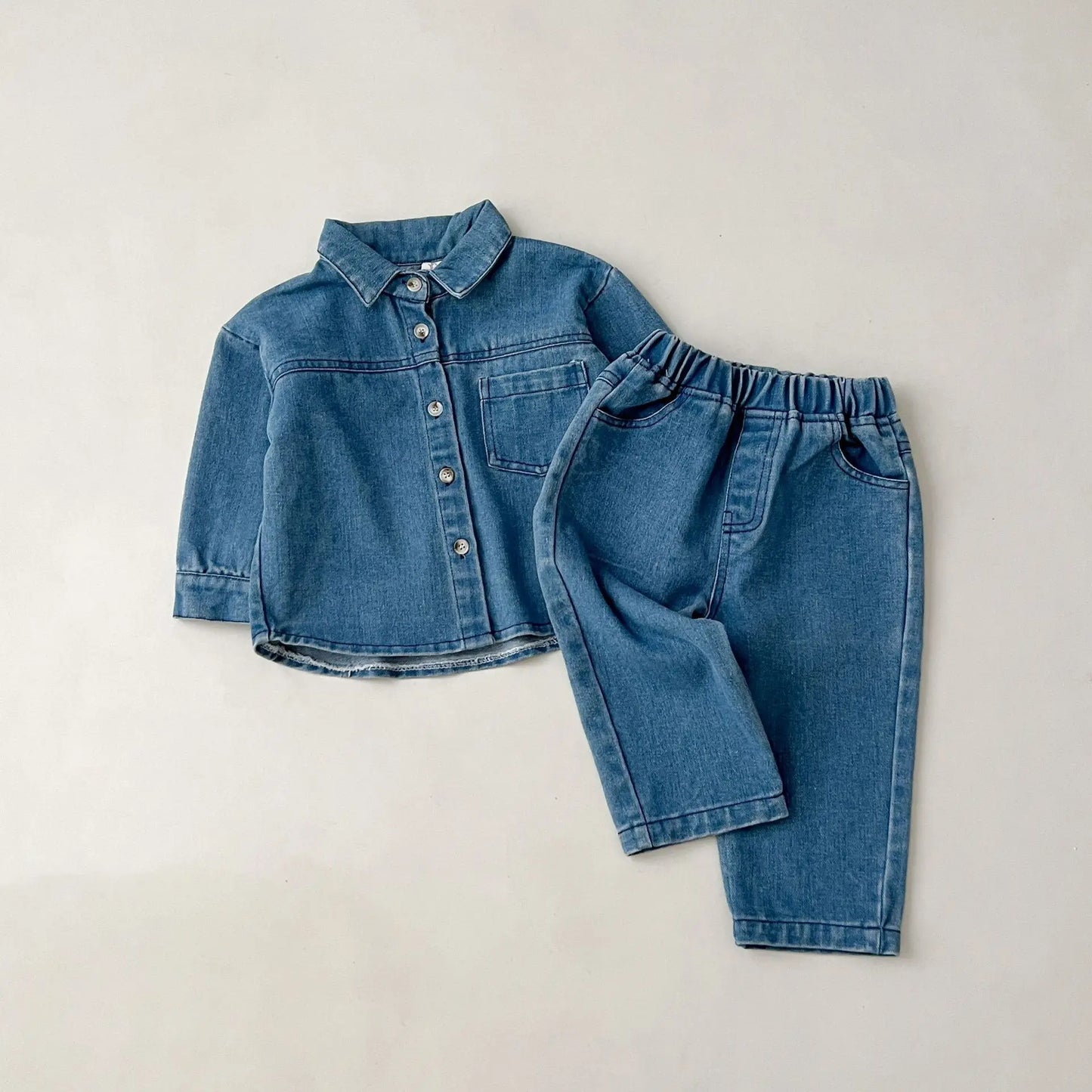 Boys Girls Vintage Denim Coat + Pants 2pcs Suit Kids Fashion Casual Outfits 2025 Autumn New Children Long Sleeve Clothes Set