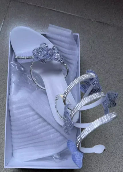Aneikeh Sexy CRYSTAL Flower Narrow Band Ankle Strap Sandals Woman Thin High Heels Street Style  Pole Dancing Ladies Shoes