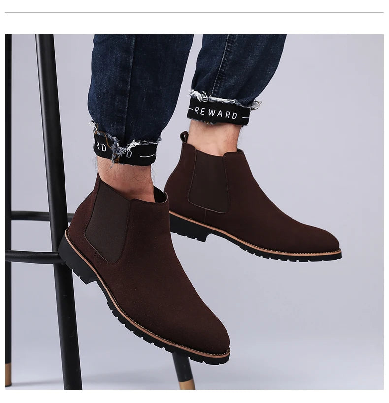 Fashion Men's Ankle Boot New Leather Men's Chelsea Boots Men Shoes Casual Black Sleeve Boots Outdoor High Top Wedding Shoes Male