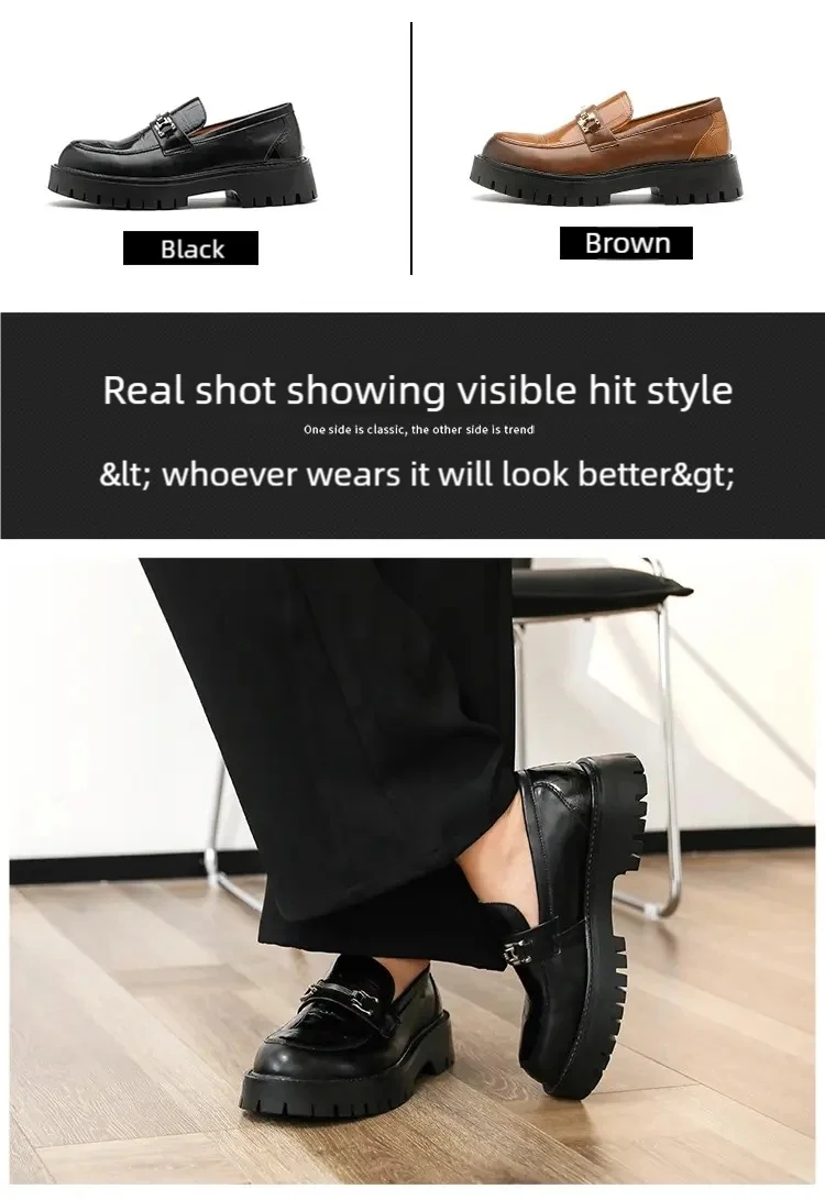 Business Men Thick-soled Loafers Black Brown Men One-foot Anti-slip Wear-resistant Business Social Shoes Brand Shoes Men 38-46