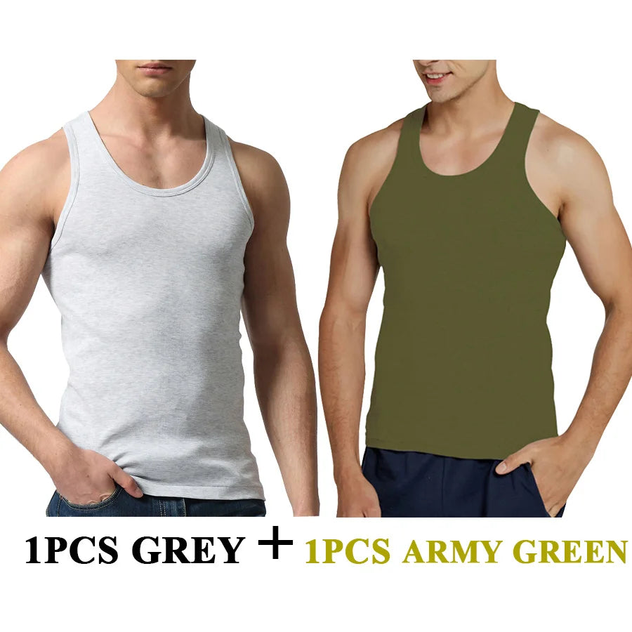 Tank Tops Men Fitness Cool Summer 100% Cotton Vest Male Sleeveless Tops Gym Slim Casual Undershirt Mens Gift 10 Colors 1PCS