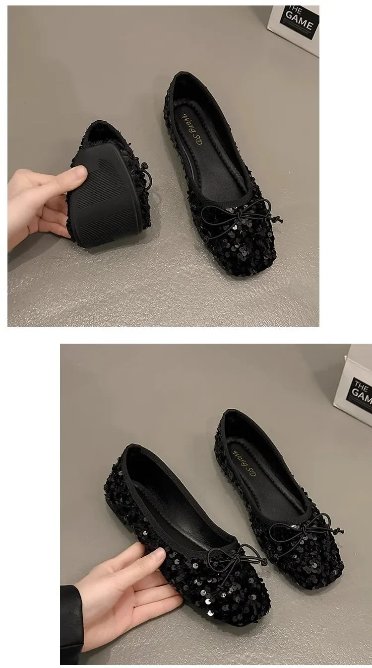 Shoes for Women 2026 New Sequin Design Women's Flat Shoes Soft Non-slip Ballet Shoe Women Work Shoes Comfortable for Work