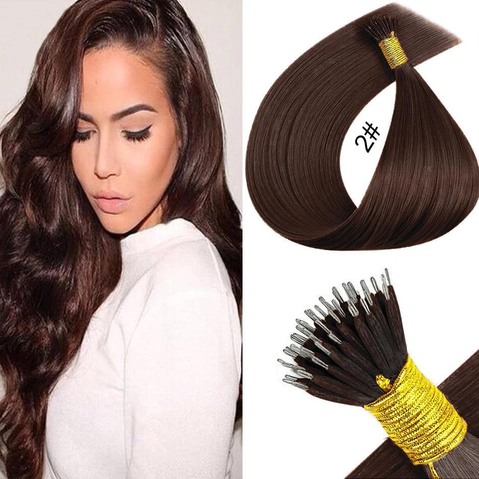 nano rings hair extension real human hair Invisible Mini Silicone Beads Black Brown Blonde Microlink 100% human Hair Extensions