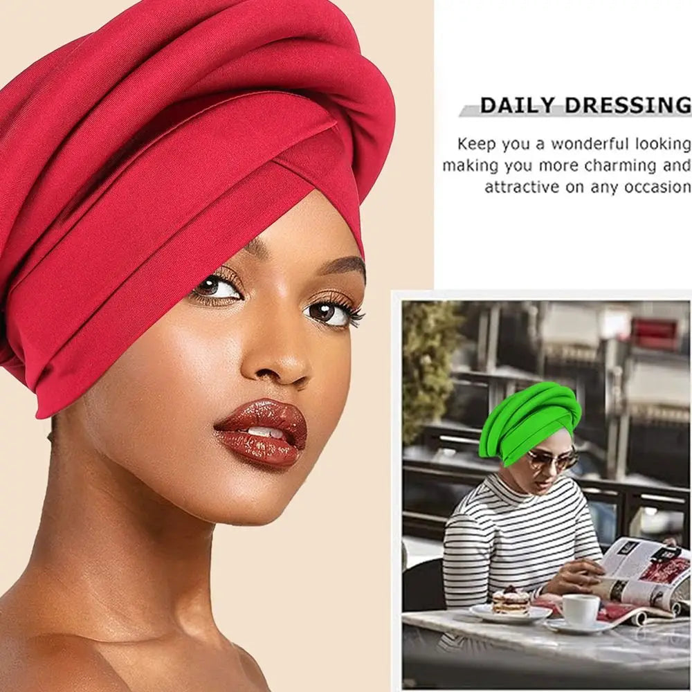 Fashion Raw Silk African Women Turban Wrap Twisted Braid Headwear Turban Cap Elastic Breathable Head Wraps African Lady
