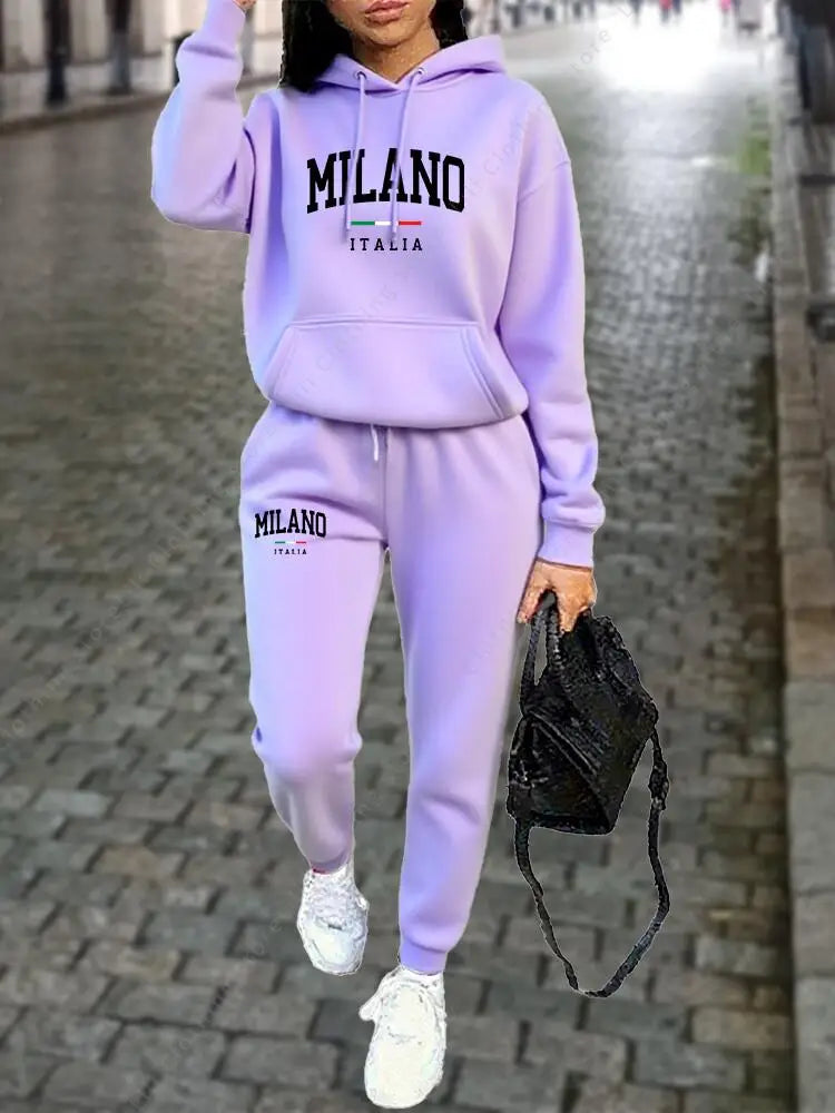 Milano Women Tracksuit Set Hoodie Sweatshirt Sweatpants Two Piece Autumn Winter