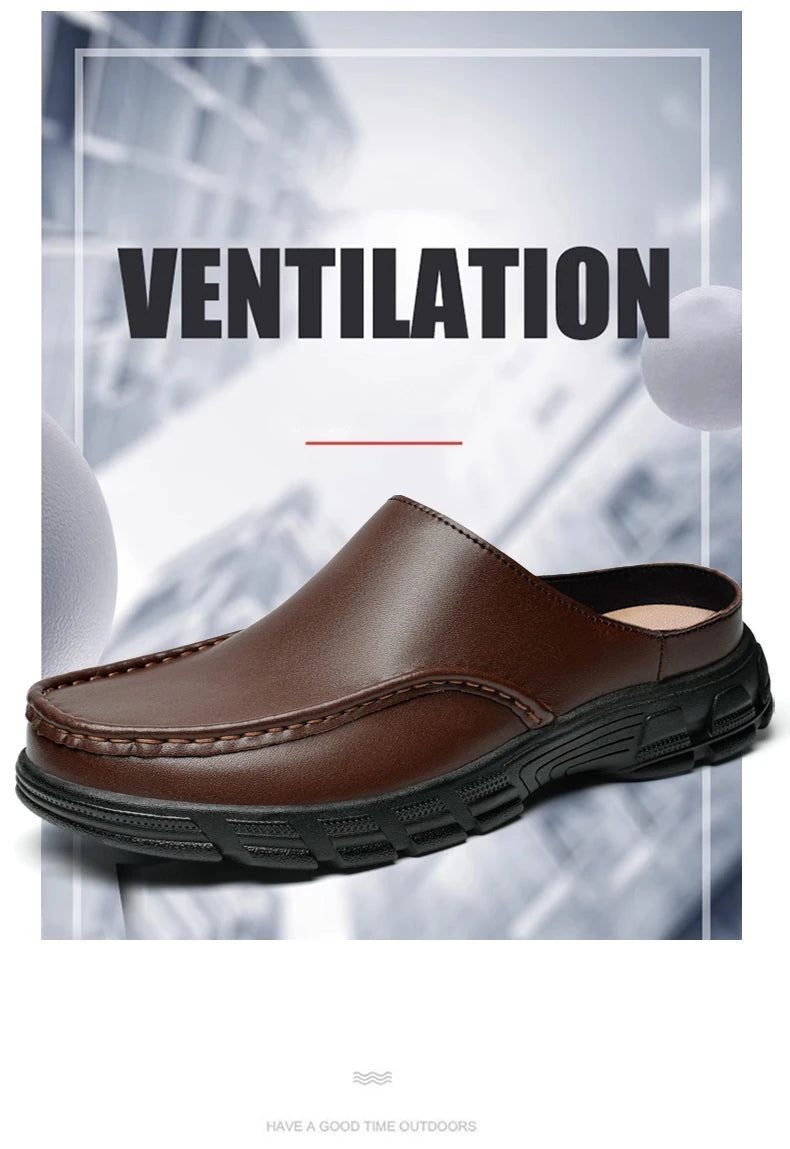 Summer Men Business Formal Shoes Genuine Leather Sandals Designers for Men Mules Outdoor Casual Slippers Comfy Office Work Shoes