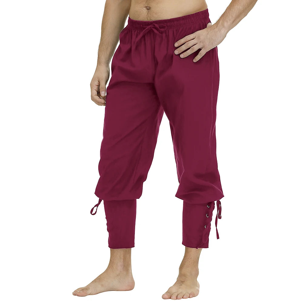 Medieval Pants for Men Costume Cosplay Renaissance Bandage Pants Gothic Trousers Plus Size Pirate Pants Brown Black