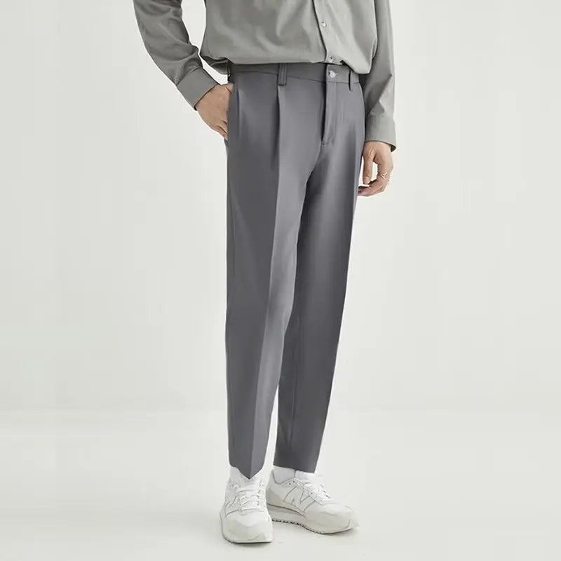Spring and Summer Draped Trousers for Men's Cropped Trousers Straight Loose Men's Light Business Draped Casual Pants