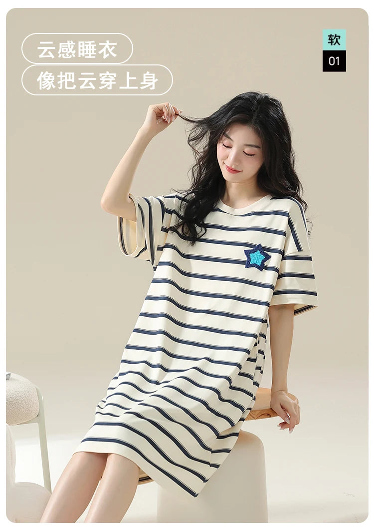 100% COTTON! M-4XL Plus Size Summer Women Nightgown Brand New Anti-bacterial HQ Nightdress Short Sleeves Sleepshirt Casual Dress