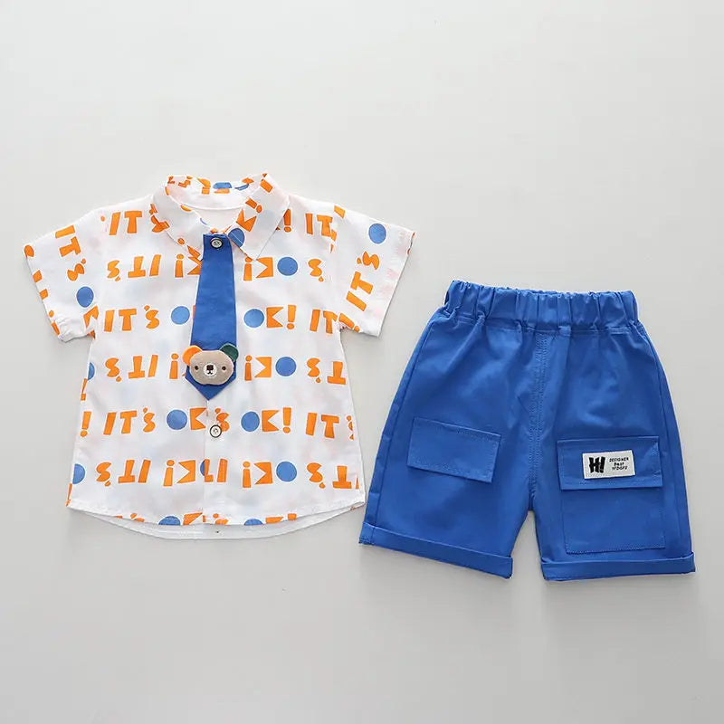 New Children Casual Clothes Suit Summer Boys Girls Printe Letters Shirt Shorts 2Pcs/Set Kids Toddler Clothing Infant 0-5 Years
