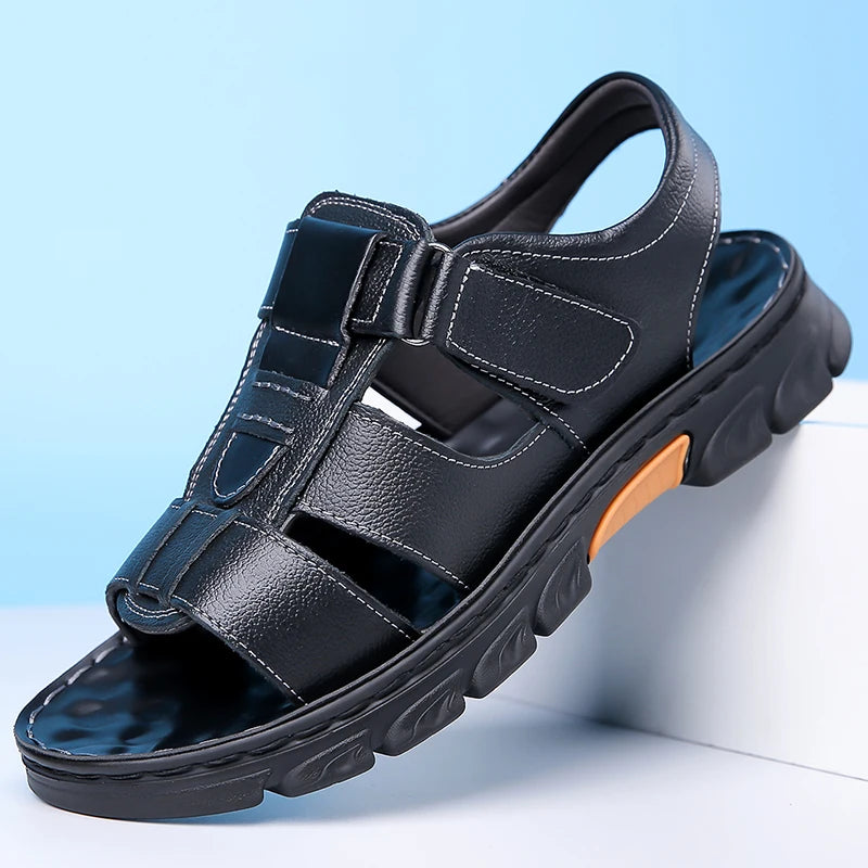 Men's Sandals Adjustable Solid Color Shoes Summer Casual Comfort with Durable Rubber Sole, Breathable PU for Outdoor Walking