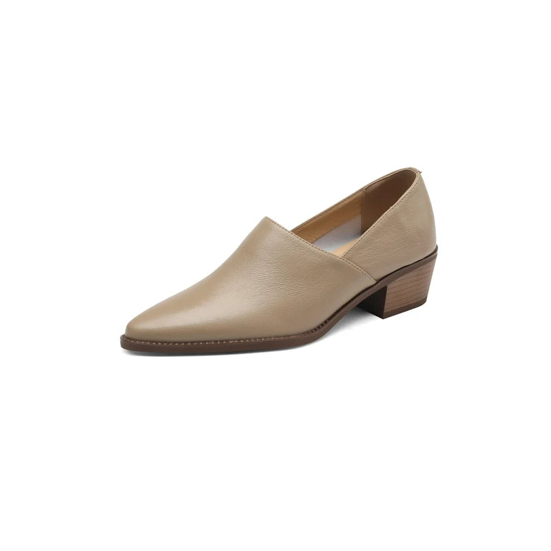Women's New Simple and Comfortable Vintage Leather Pointed High Heels Large Lefu Shoes