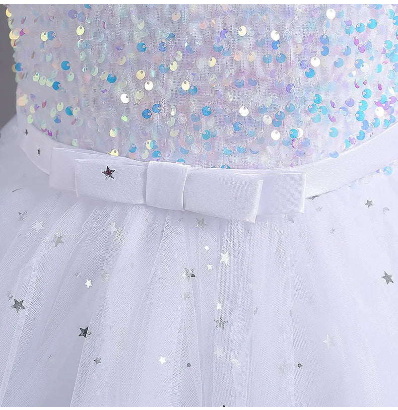 Flower Girls Princess Sequins Baby Wedding Christmas Party Trailing Dress Teenager Children Kids Elegant Vestidos for 3-15Years