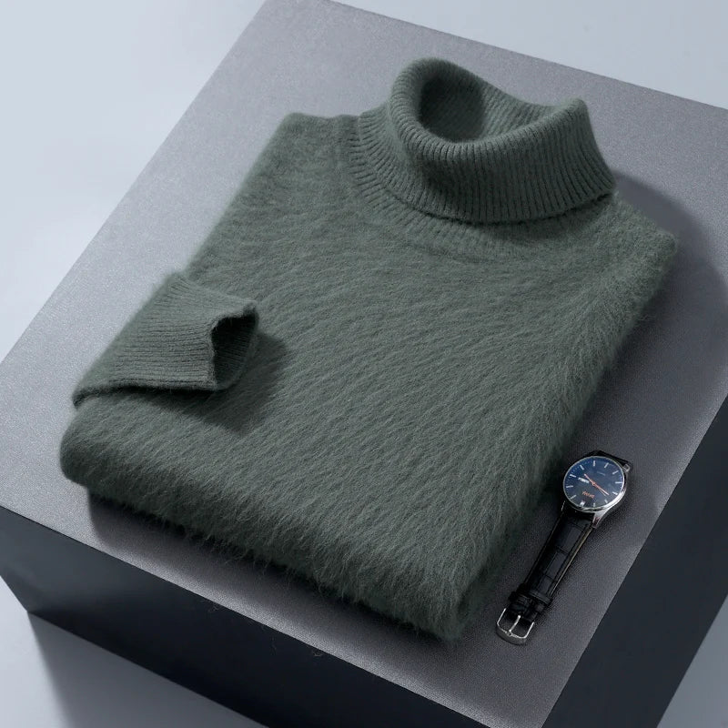 Men's 100% Mink Cashmere Sweater High Lapel Thick Knitted Pullover Casual Large Size Middle-Aged Sweater Autumn Winter New Tops