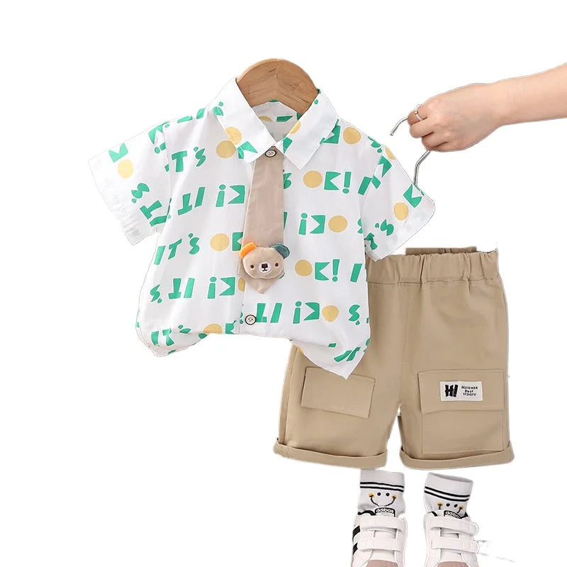 New Children Casual Clothes Suit Summer Boys Girls Printe Letters Shirt Shorts 2Pcs/Set Kids Toddler Clothing Infant 0-5 Years