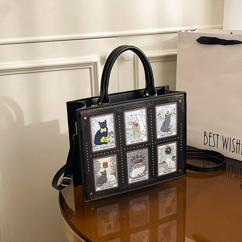 Vintage and Luxury Designer Bag Popular Fashionable Tote Bag Large Capacity with Delicate Embroidery Cat Printing Bag for Women