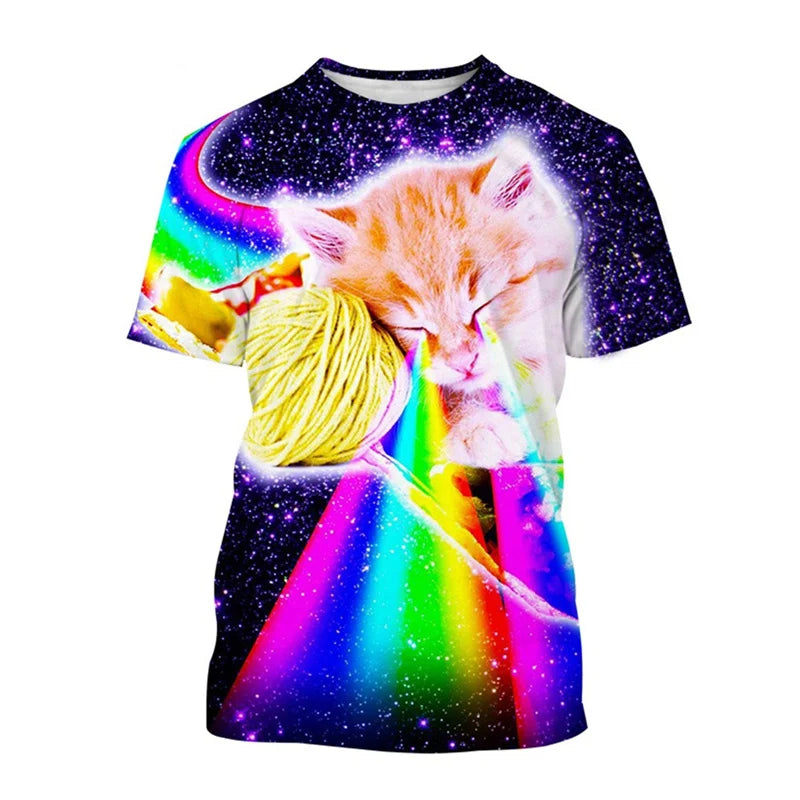 Summer 3D Printed Space Funny Cat T-shirt Men Women Cool Animal Top Tees Street Plus Size Short Sleeves T Shirt Kids Clothes