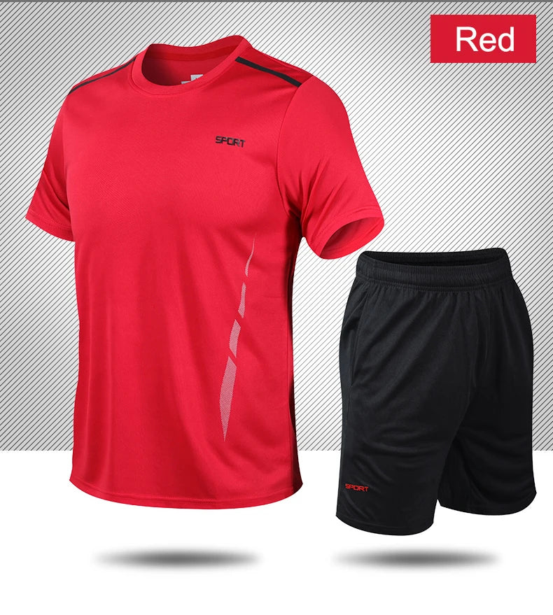 CHRLCK Men's Quick Drying Running Sets Breathable Hiking Fishing T-Shirt Short Soft Elasticity Gym Fitness Suits Outdoor Sports