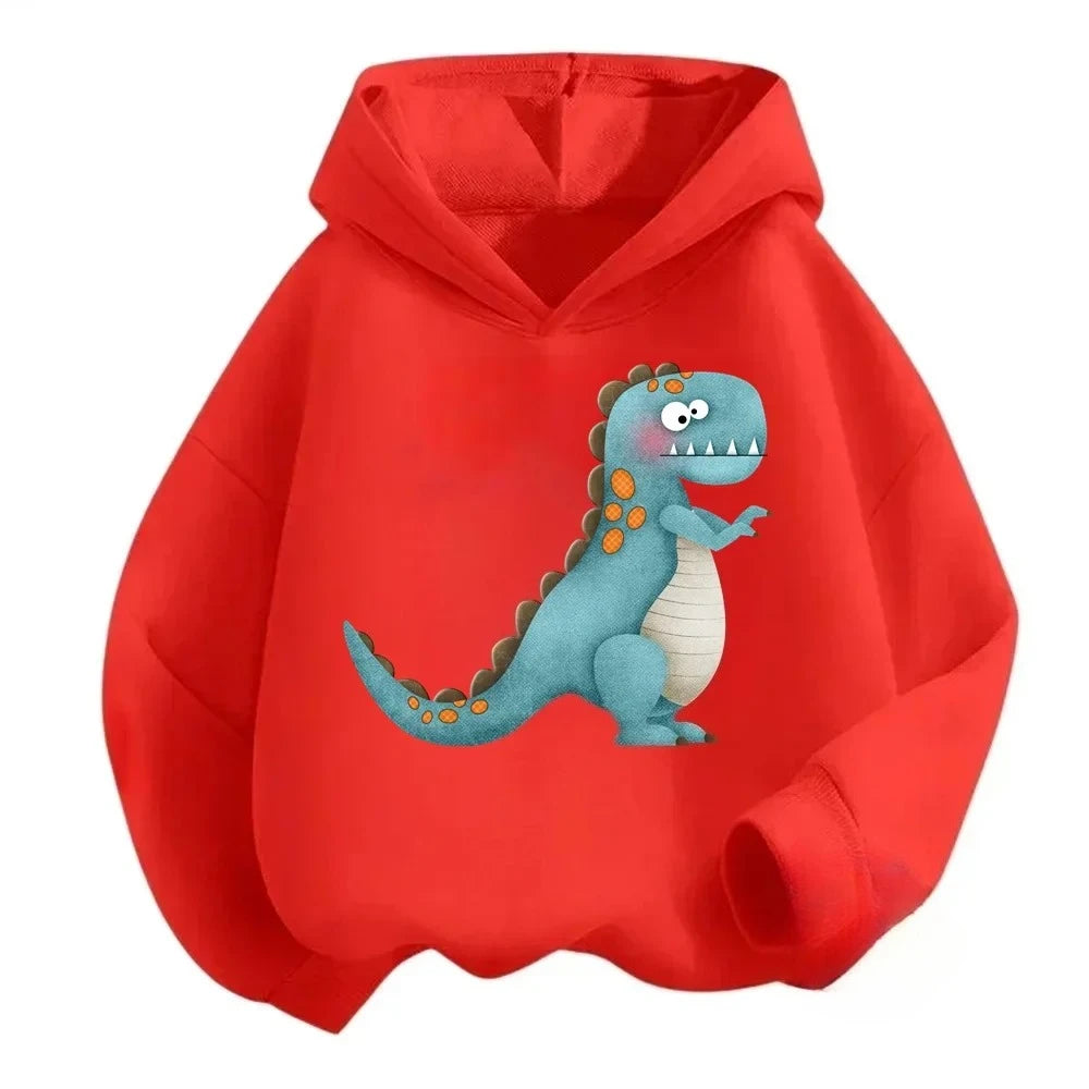 New Cartoon Dinosaur Print Children's Hooded Sweatshirt Boy Girl Autumn Winter Daily Outdoor Casual Wear Loose Warm Sportswear BAZAARHUBO