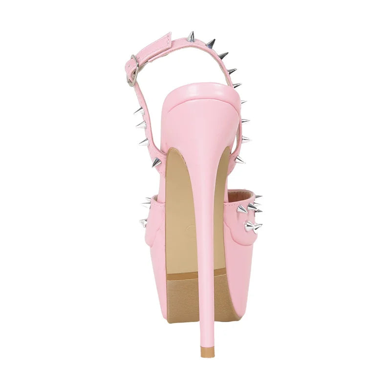 Liyke Brand Design Metal Rivet Open Toe Pink High Heels Platform Sandals For Women Summer Fashion Back Strap Party Dress Shoes