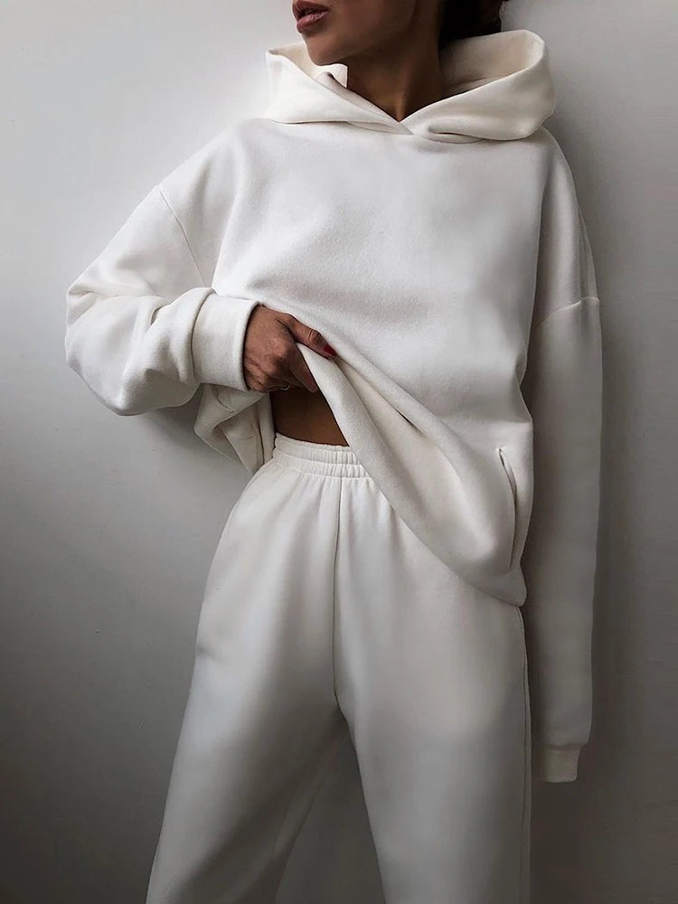 Women Two Piece Sets Tracksuit 2022 Autumn Casual Solid Long Sleeve Hoodie Sweatshirts Female Fashion Oversized Trouser Suits