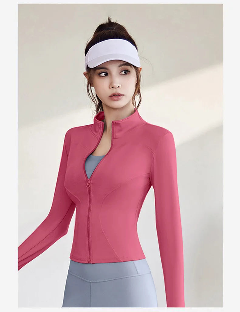 2026 Spring and Summer New Women's Fitness Jacket Quick-drying Collar Yoga Clothes Long-sleeved Breathable Sports Cycling Top