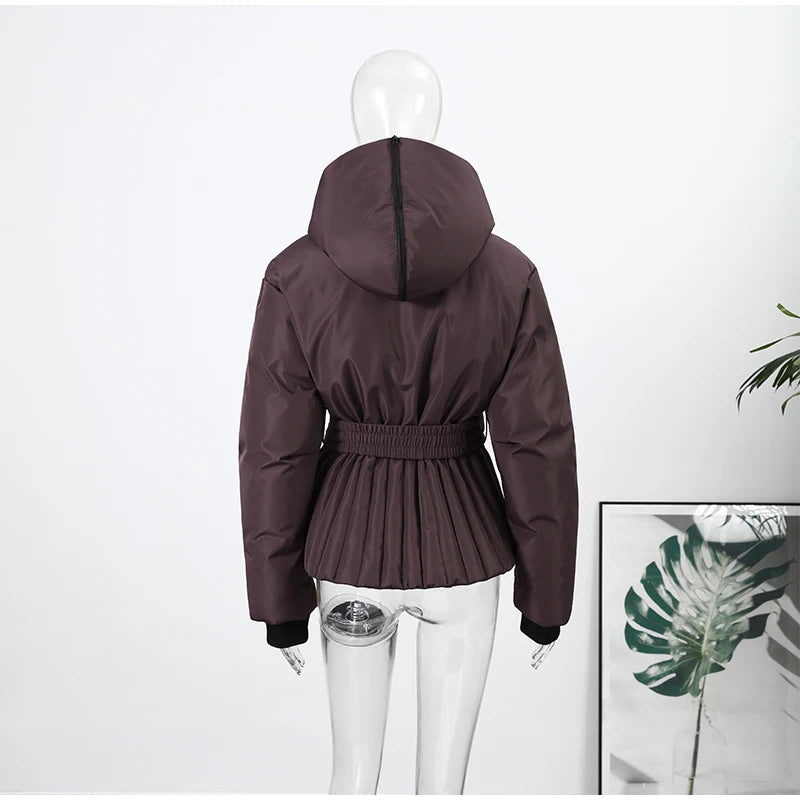 Women  Fur Collar Hooded Skiwear Fashion Solid Thicken Zipper High Waist Slim Outdoor Overalls Jumpsuit  Lady Winter Outwear