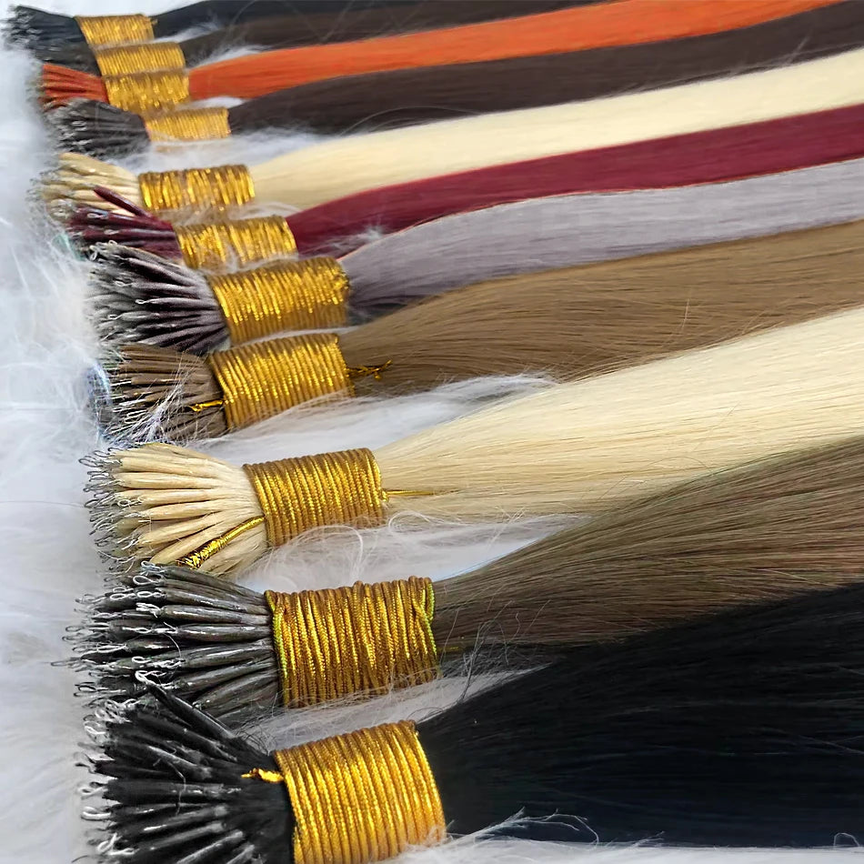 nano rings hair extension real human hair Invisible Mini Silicone Beads Black Brown Blonde Microlink 100% human Hair Extensions