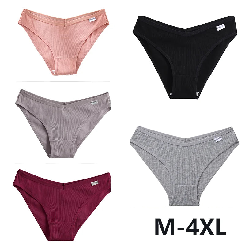 5PCS Women Cotton M-4XL Panties Briefs Female Sexy V Wasit Underwear Ladies Underpants Pantys Girls Plus Size Intimates Lingerie