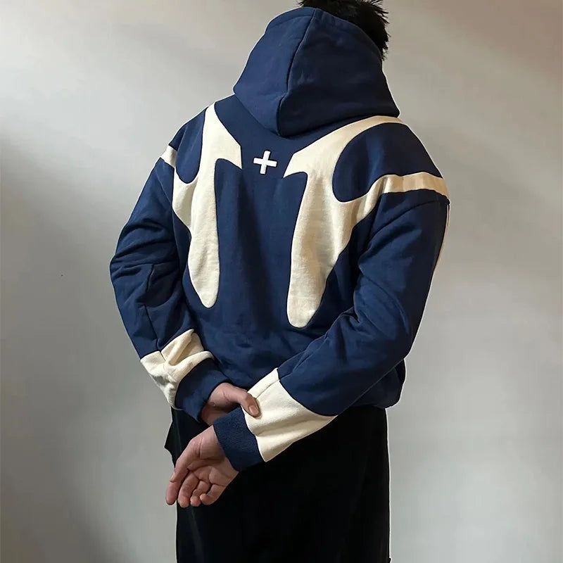 Retro Letter Printed Devil Pattern Hoodie Y2K Harajuku Zip Up Sweatshirt
