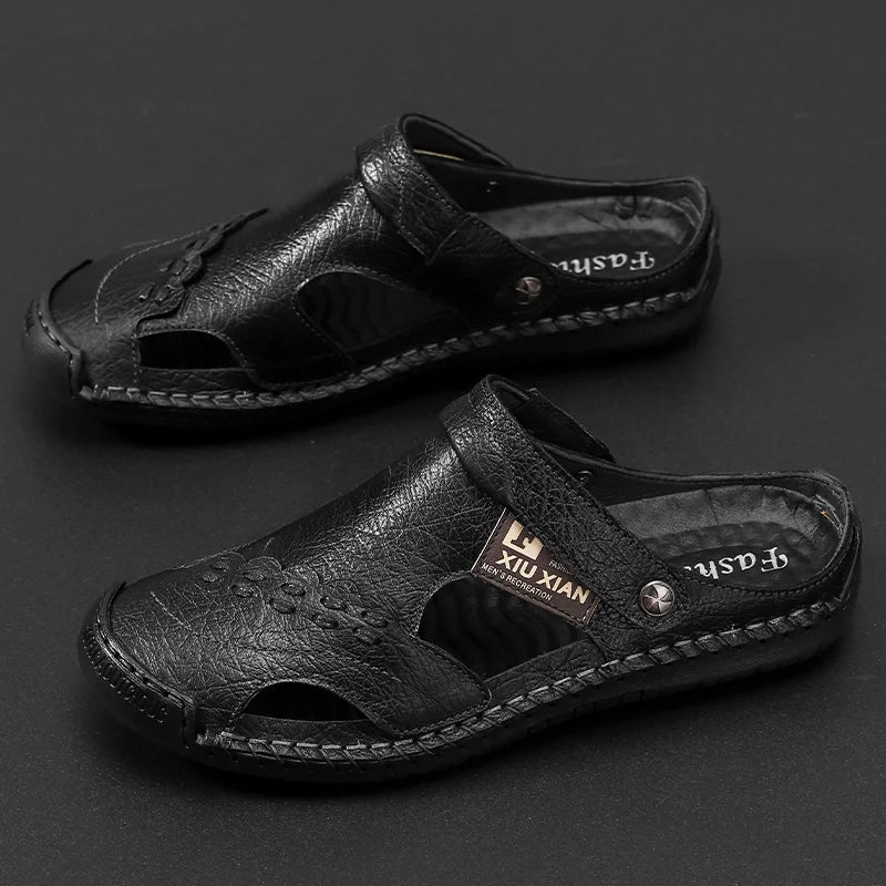 Men Soft Leather Sandals Breathable Comfort Daily Beach Big Size 45 46 Outdoor Slippers Open Toe Non-Slip Casual Summer Footwear